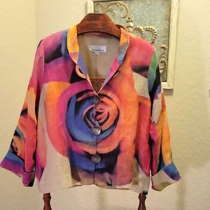 Caroline Rose Pastel Linen Abstract Floral Women's Jacket Size L